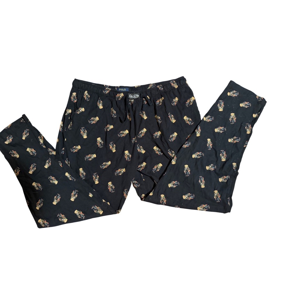 Polo Ralph Lauren Mens XL Black Polo Bear Print Pajama‎ Pants Sleepwear Cotton